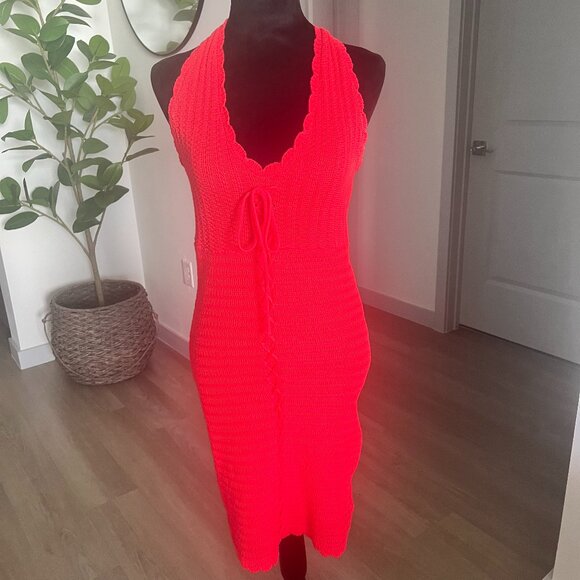Madden Girl Y2K Red Knit Halter Bodycon Mini Dress Sz M Cocktail Party Club Sexy - Picture 1 of 8